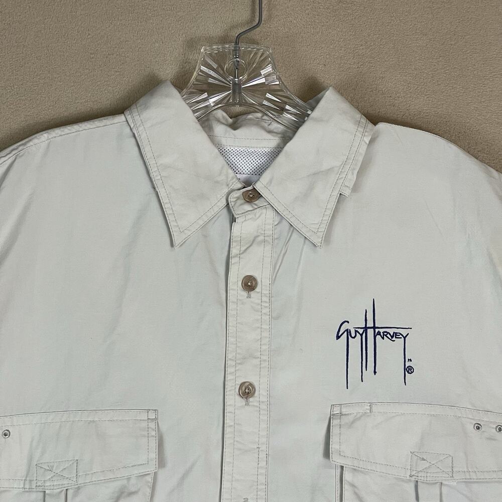 Guy Harvey Aftco Shirt Mens L Cream Short Sleeve Fishing‎ Vented Lightweight - Picture 2 of 12